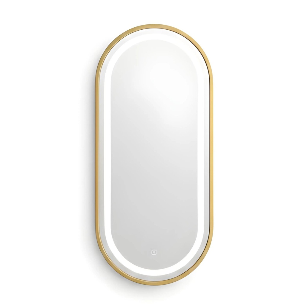 Miroir LED Ovale Vertical 150 × 50 cm – Cadre Aluminium Doré