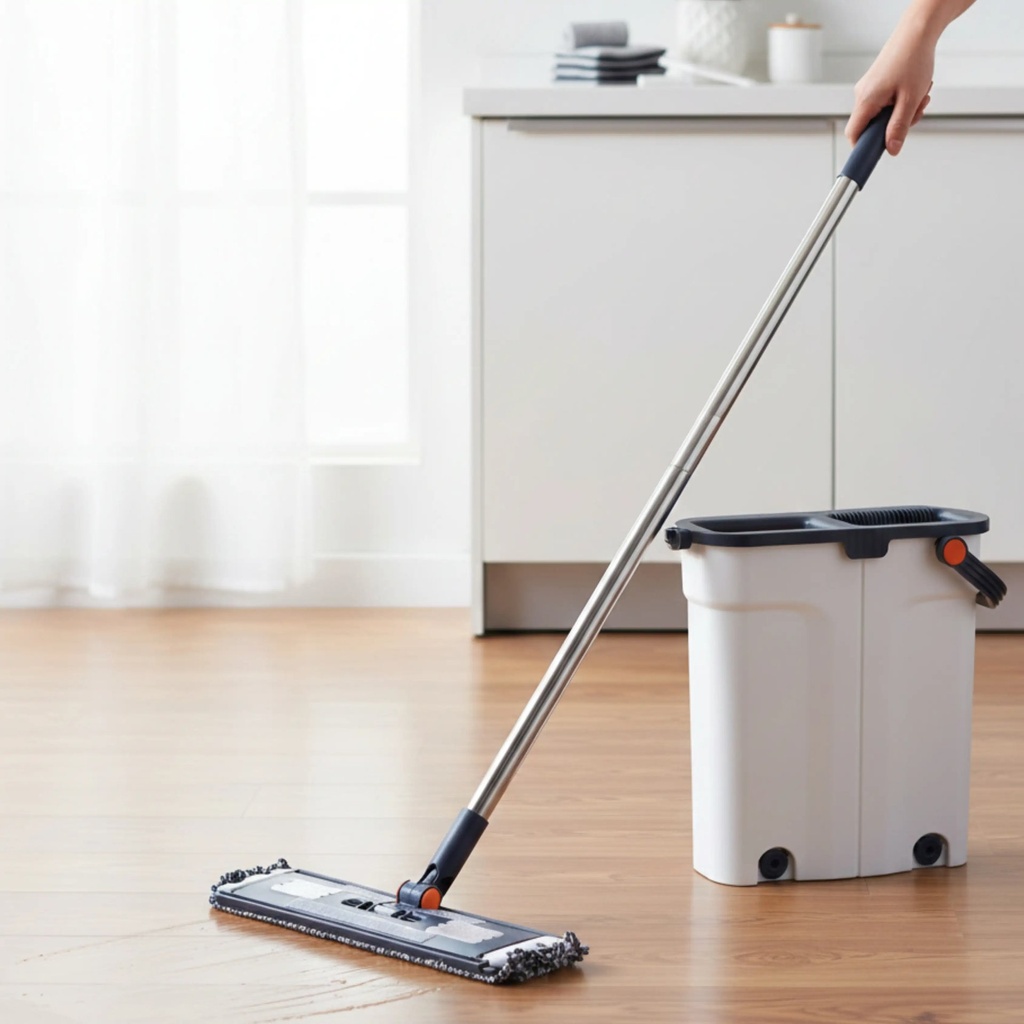 Balai Serpillière Plat avec Seau Essoreur Double Compartiment