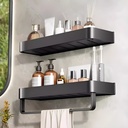 Kit Etagere Murale 2 Niveaux en Aluminium Noir Avec Porte Serviette