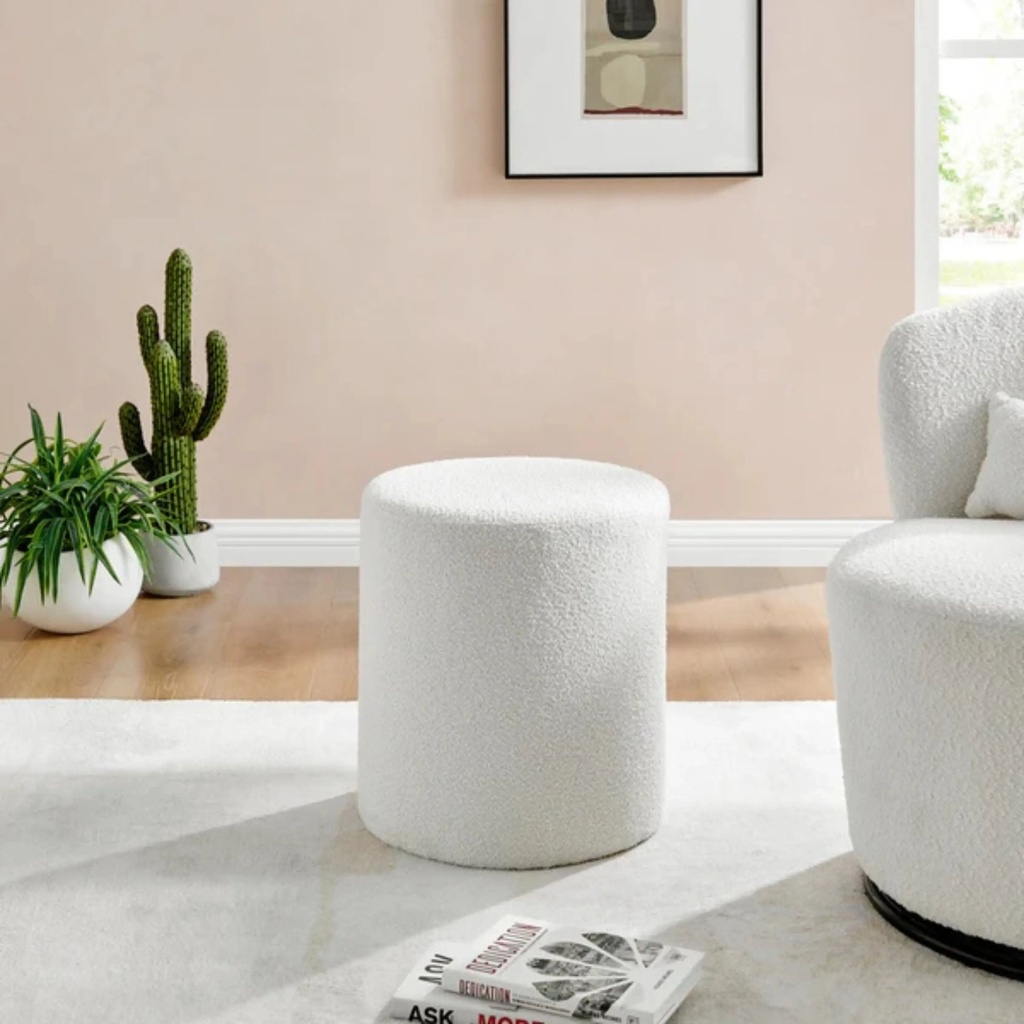 Pouf Mimosa Bouclé Beige – 53x40 cm