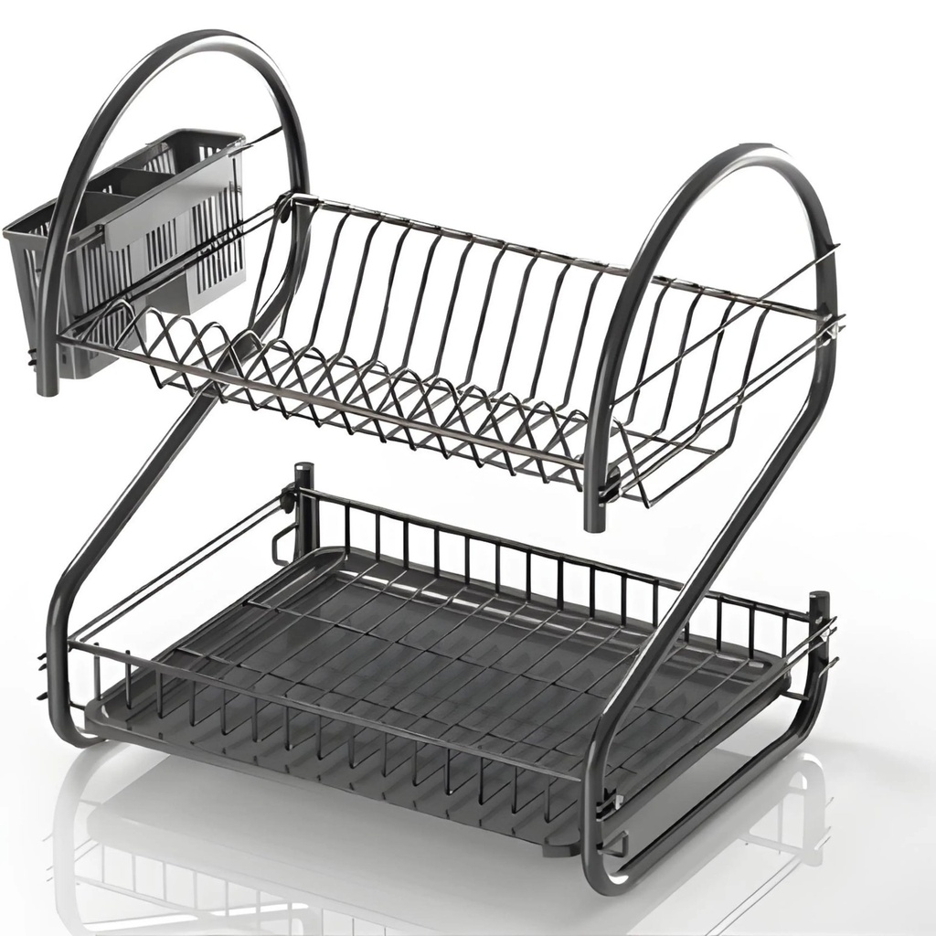 Egouttoir a Vaisselle 2 Niveaux en Acier Noir Mat