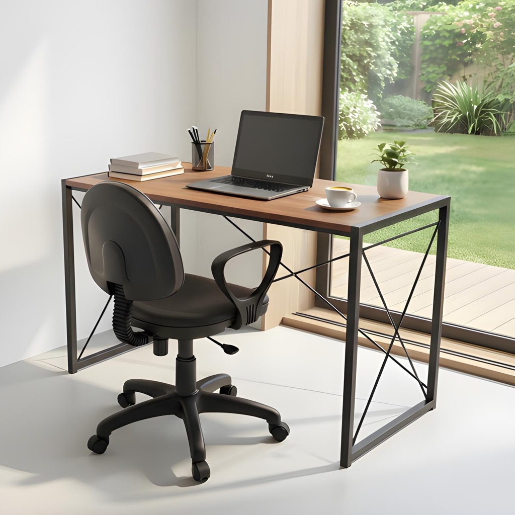 Bureau Moderne IRIS – Métal Noir & Bois Marron (Pliable)