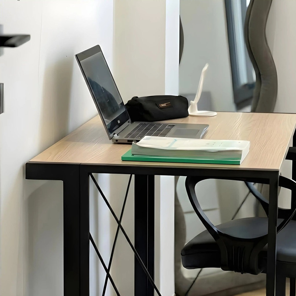 Bureau Moderne IRIS – Métal Noir & Bois Clair (Pliable)