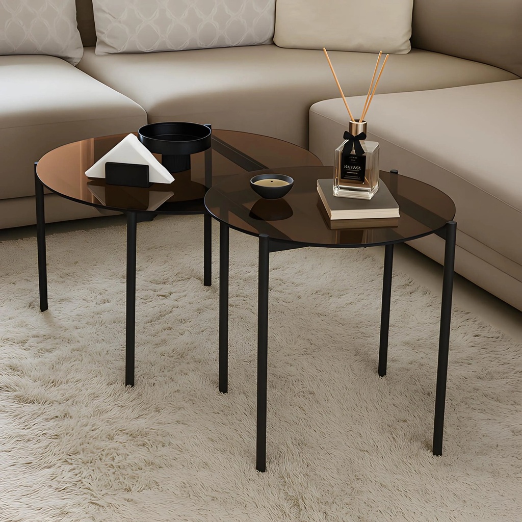 Ensemble de Tables Basses Oscar – Verre Trempé Fumé