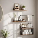 Ensemble Etagere Murales  Design Cercle Bois & Métal avec Porte-Serviette