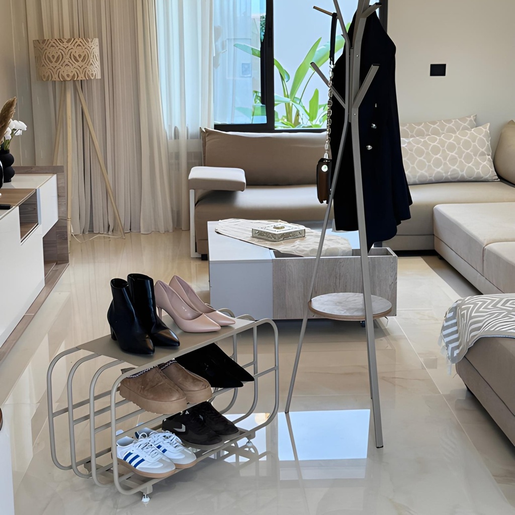 Porte Chaussures Métal Beige – 3 Niveaux – Design Moderne