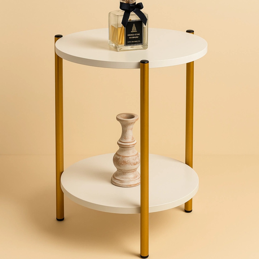 Table d’Appoint LINA – 2 Niveaux Blanc & Dore