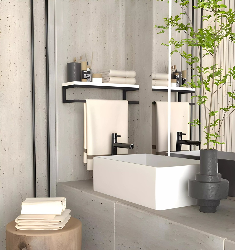 Porte-Serviettes Murale en Metal et Bois MDF