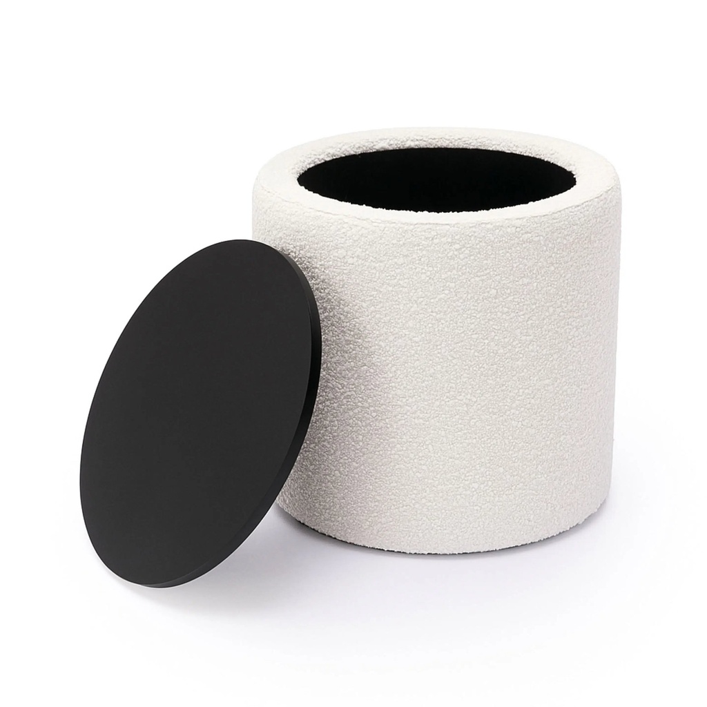 Pouf Boucle avec Rangement Beige & Noir 50x40cm