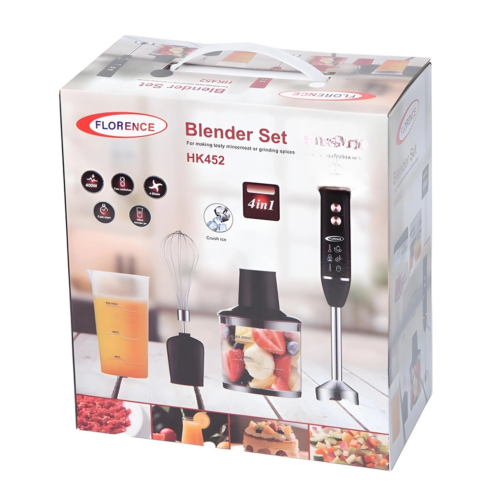 Mixeur Plongeant 4 en 1 FLORENCE HK452 – 400W – Noir