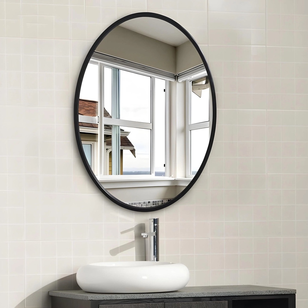 Miroir Ovale en Metal Noir – 80x60 cm