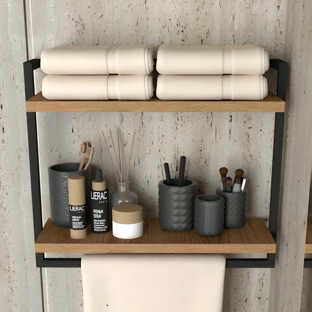Etagere Murale ALTO (Noir/Marron) Pour Salle De Bain