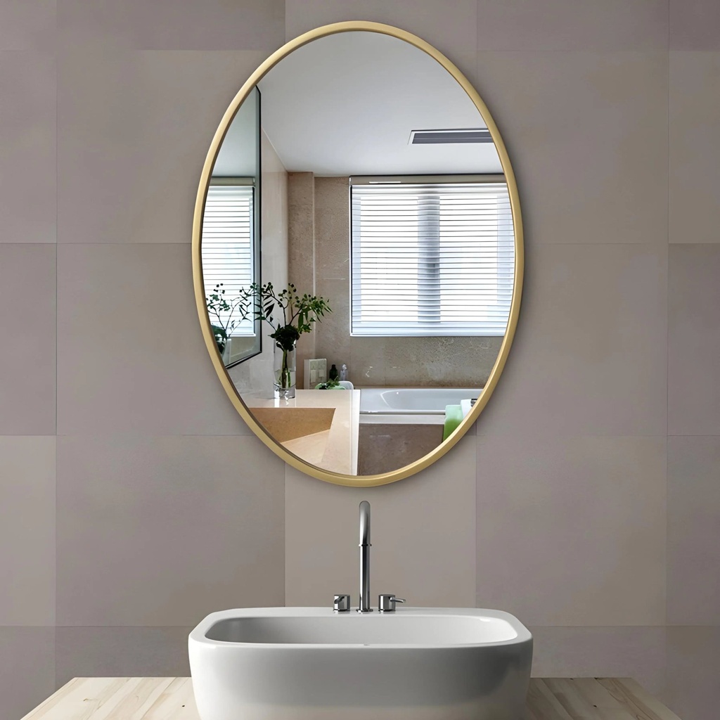 Miroir Ovale en Metal Dore – 80x60 cm