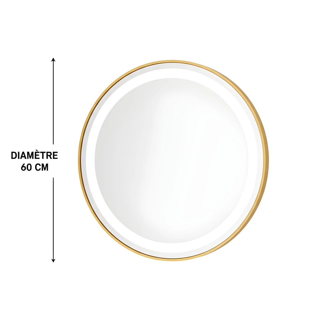 Miroir Rond LED 60CM – Cadre Aluminium Dore