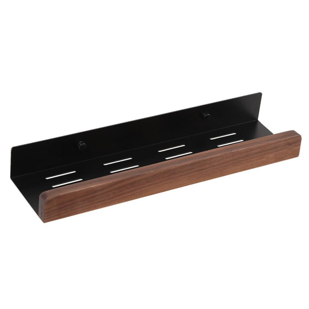 Etagere Murale 50 cm – Aluminium Noir & Bois Effet Noyer