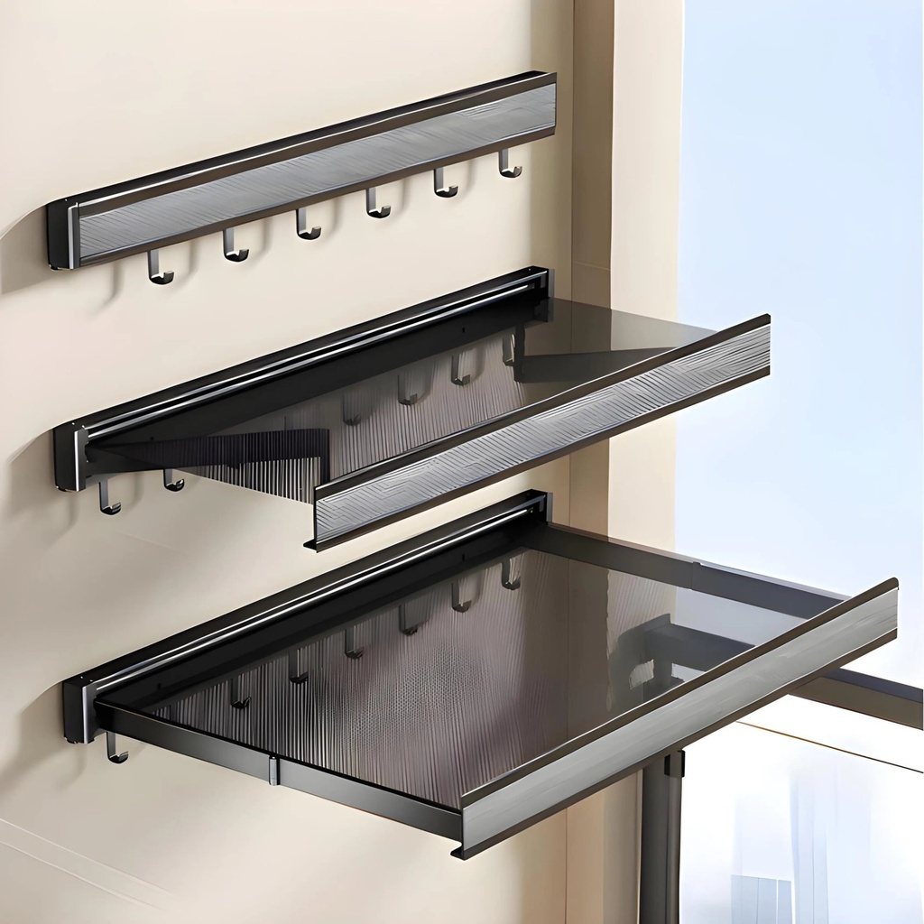 Etagere Pliable & Sechoir 2 en 1 – Aluminium Gris Foncé