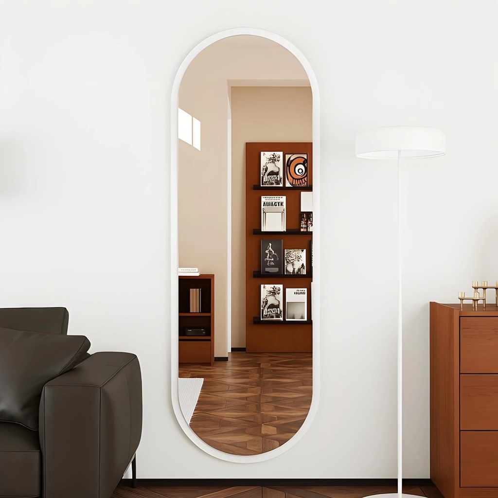 Miroir Ovale 123x50 cm – Cadre MDF Stratifié Blanc