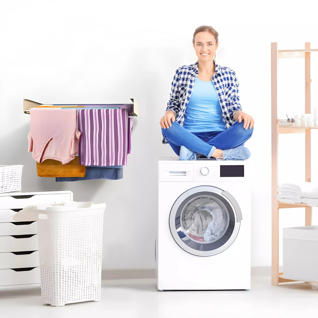 Seche Linge Mural Rabattable Blanc Metal & Aluminium