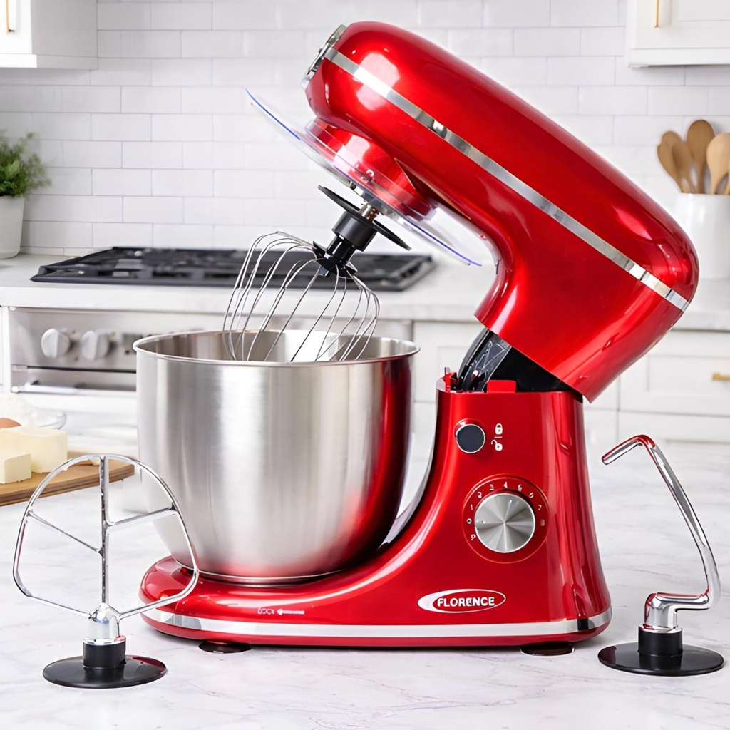 Robot Pâtissier FLORENCE F-CHEF Premium Rouge – 1300W – Bol Inox 5L