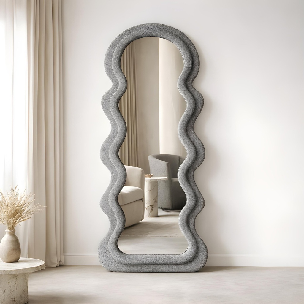 Miroir OPÉRA – Gris | Bois & Tissu Bouclé