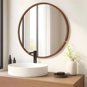 Miroir Rond Mural – Cadre MDF Marron Stratifié (Ø 70 cm)