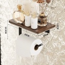 Support Papier Toilette avec Étagère Aluminium & Bois Effet Noyer