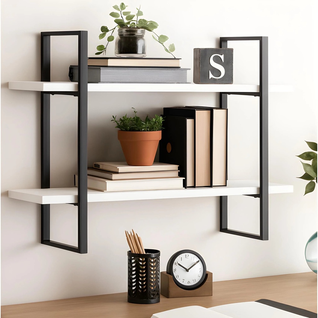 Etagere Murale Design Industriel Oslo Noir/Blanc