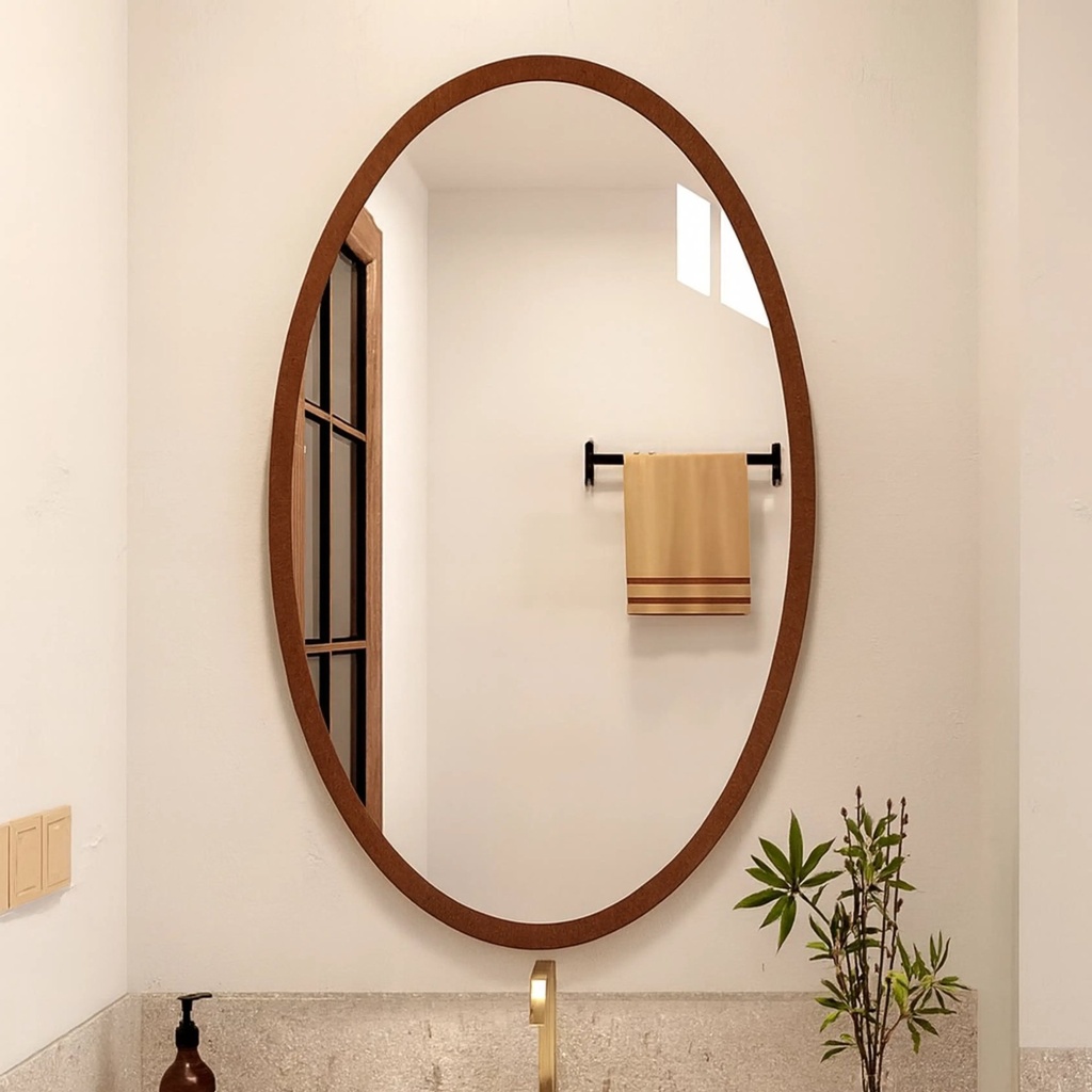 Miroir Ovale 80x60 cm – Cadre MDF Stratifié Marron