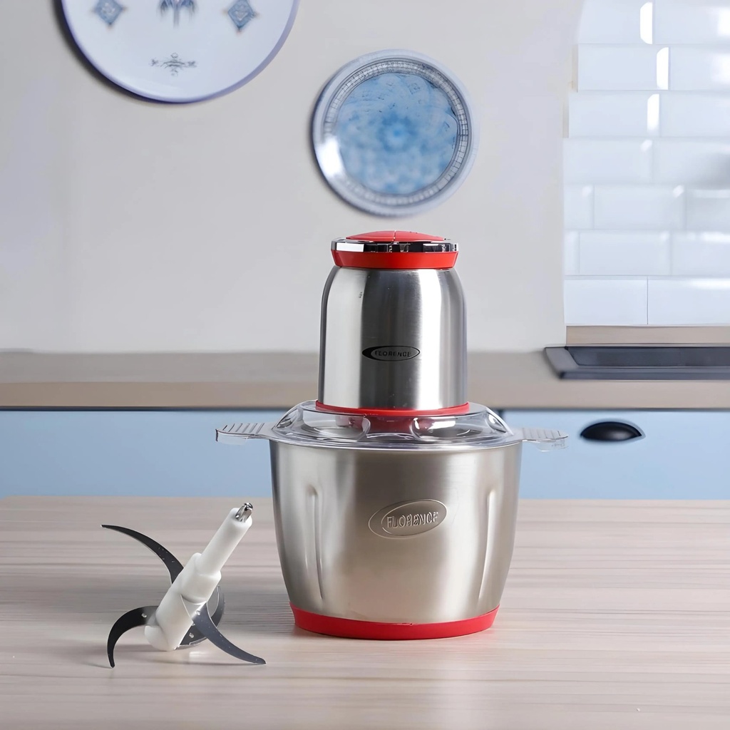Robot Hachoir Multifonction FLORENCE  1000W Rouge – 3L Inox