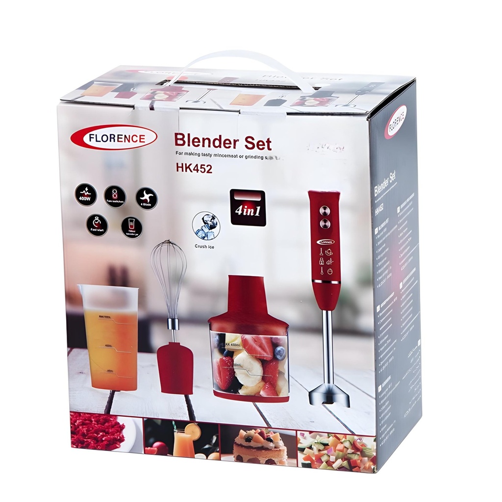 Mixeur Plongeant 4 en 1 FLORENCE HK452 – 400W – Rouge
