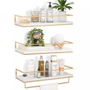 Kit De 3 Etageres Murales Modernes Dore/Dore Bois & Metal