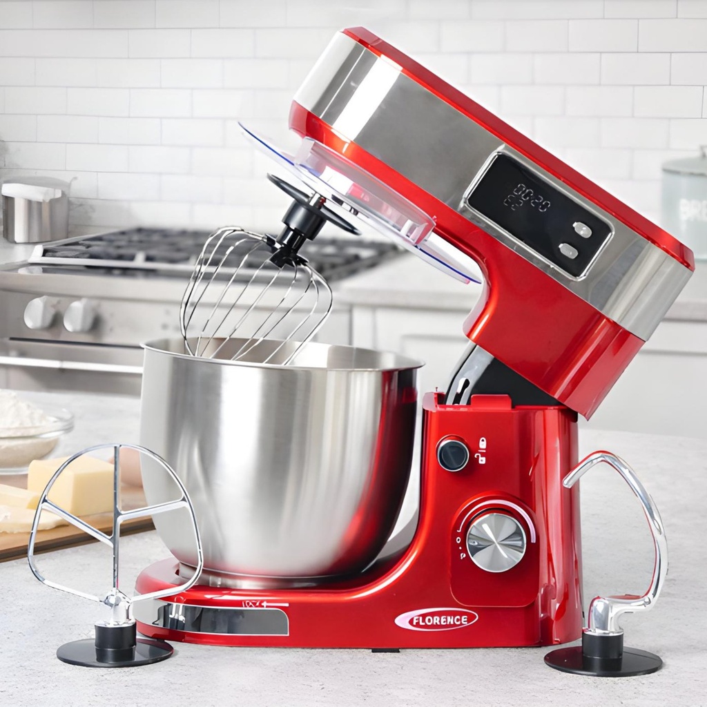 Robot Pâtissier FLORENCE F-CHEF Digital Rouge – 1300W – Bol Inox 5L