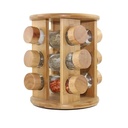 Porte Epices Rotatif en Bois Rond – 12 Pots en Verre