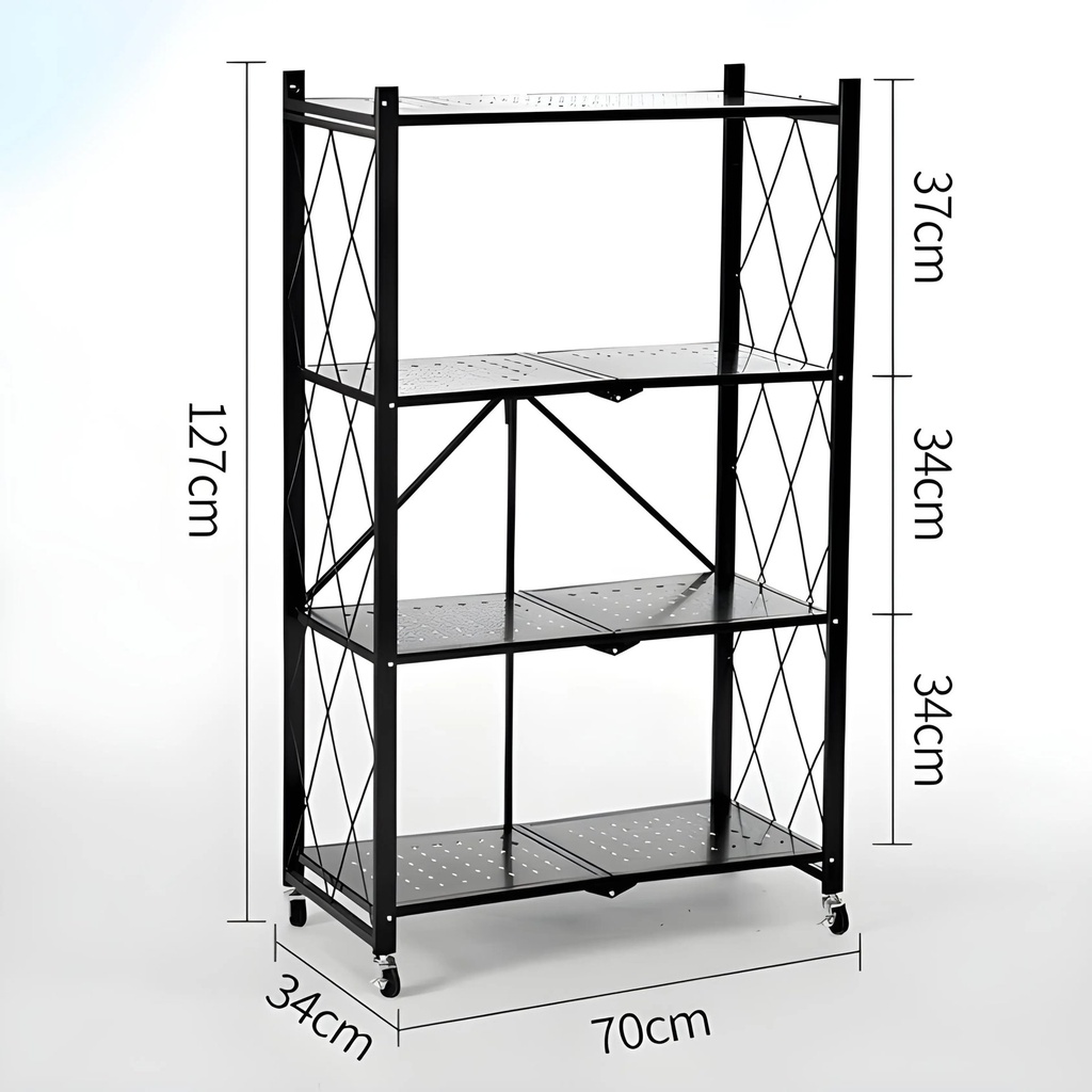Etagere Metallique Pliable 4 Niveaux avec Roues – Noir
