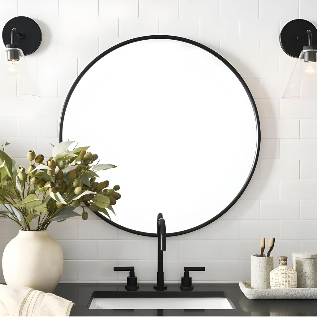Miroir Rond Design – Ø80 cm, Cadre Aluminium Noir