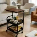 Chariot de Rangement 3 Niveaux Bois & Métal avec Roues