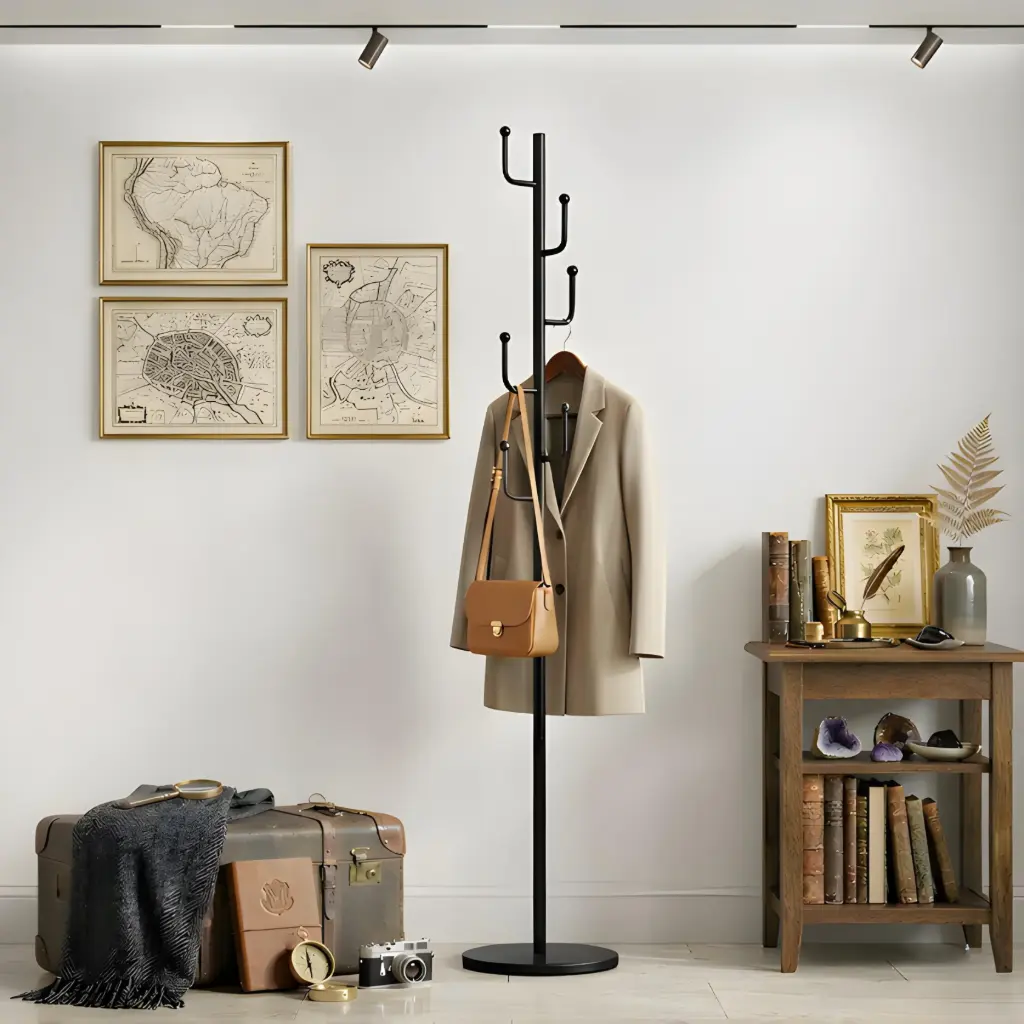 Porte-Manteau Noir 6 Boules Avec Basse En Marbre 