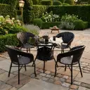 Ensemble Table Ronde et 4 Chaises en Rotin PE Noir – 60 cm