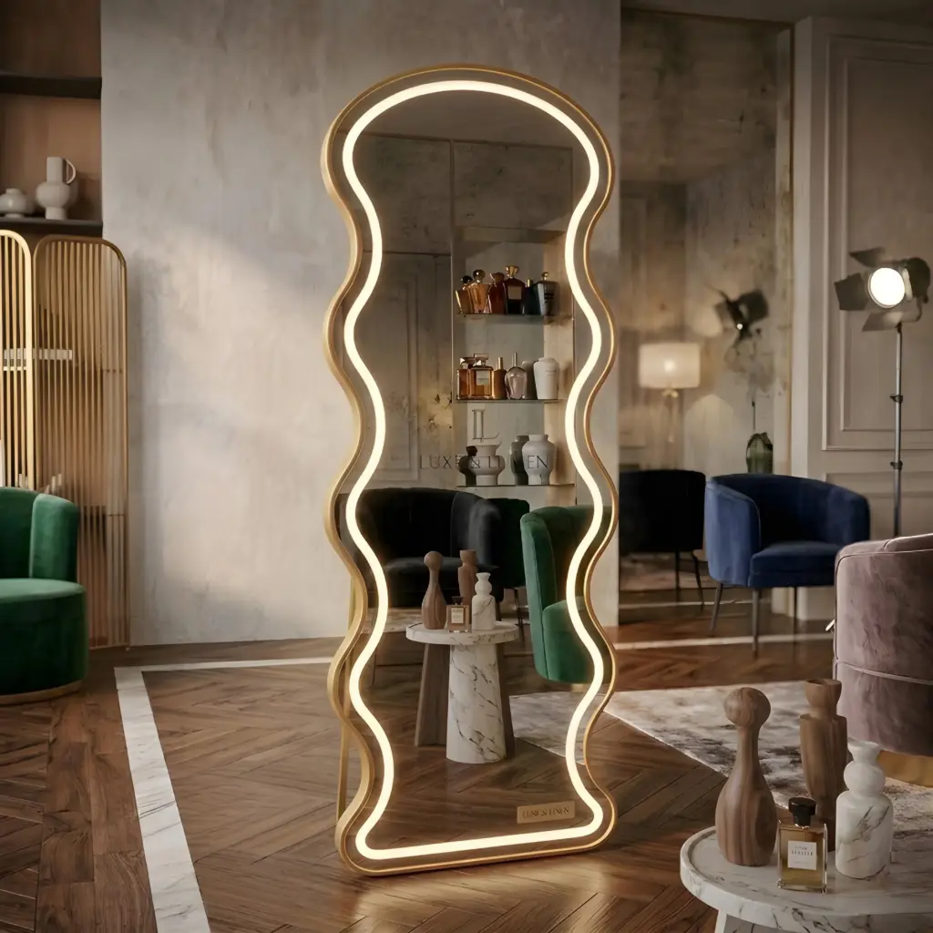 Miroir Prestige LED – Cadre Aluminium Doré 160 × 60 cm 