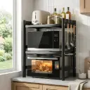 Support Four & Micro-Ondes 3 Niveaux Métal Noir