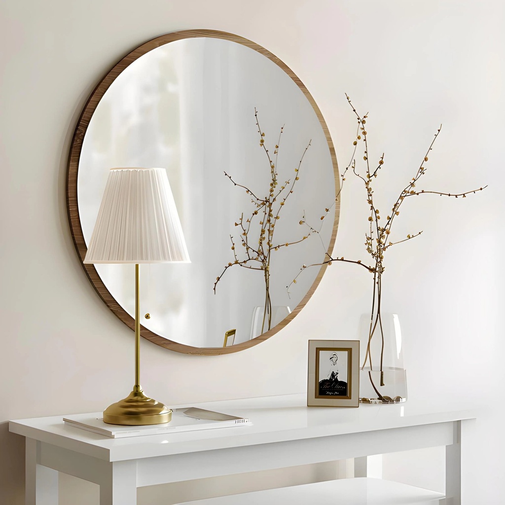 Miroir Rond en MDF Stratifie Marron – Diametre 60 cm