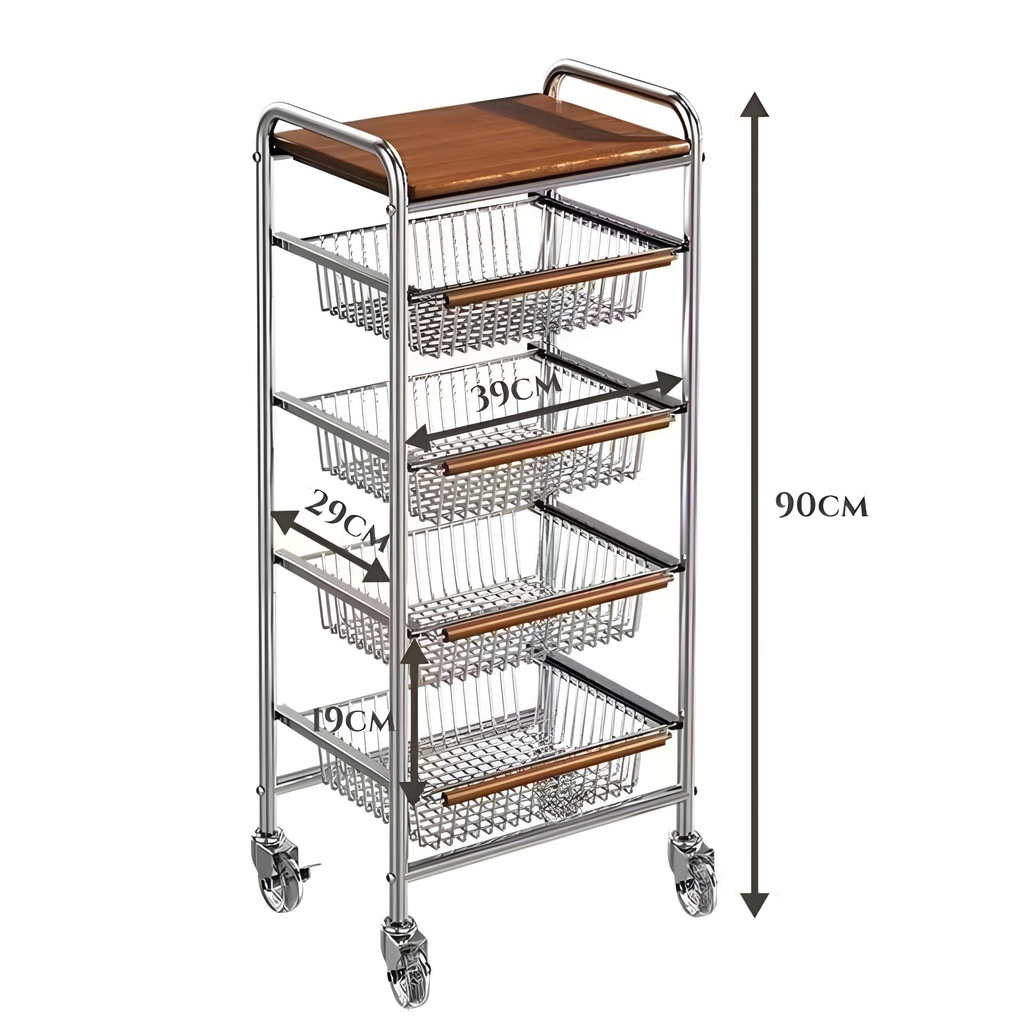 Chariot de rangement multifonction à roulettes – Bois & Métal