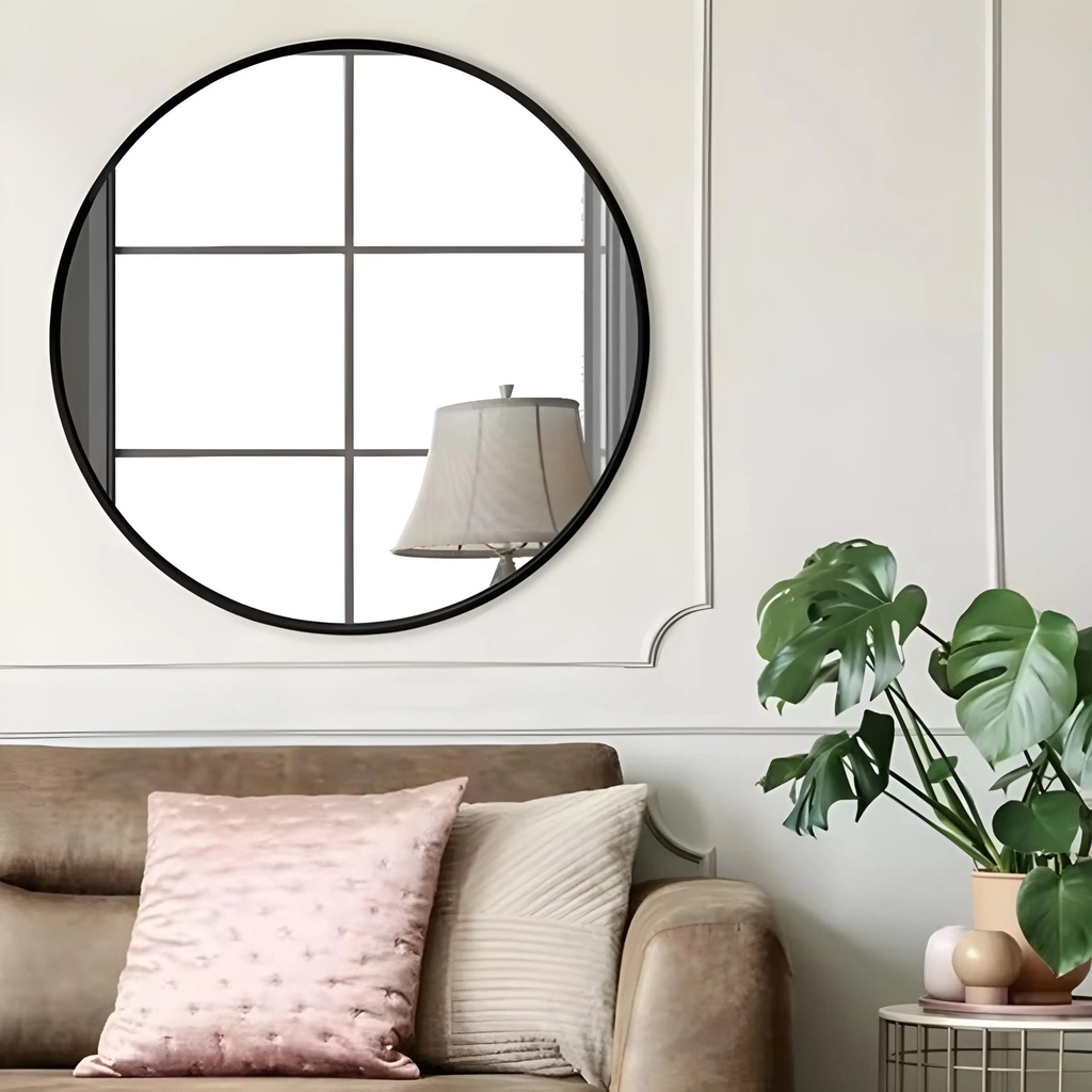 Miroir Rond 80 cm – Cadre Métal Noir