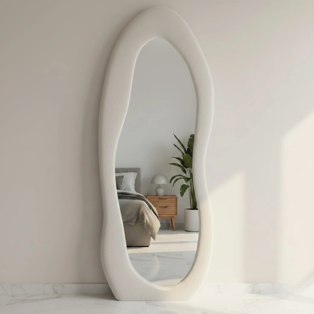 Miroir Sur Pied Organique EKOGOZLI Blanc Cassé – 170 × 65 cm