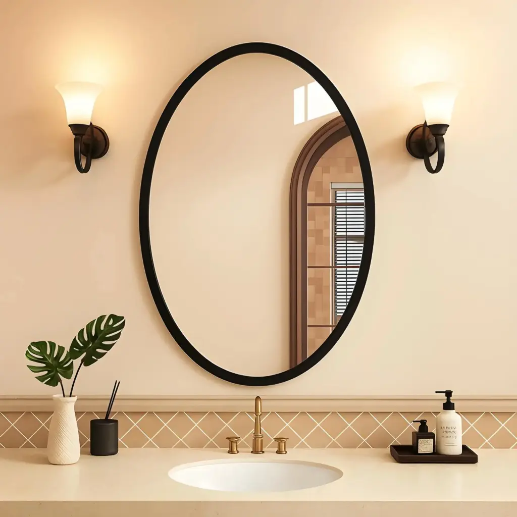 Miroir Ovale 80x60 cm – Cadre MDF Stratifié Noir