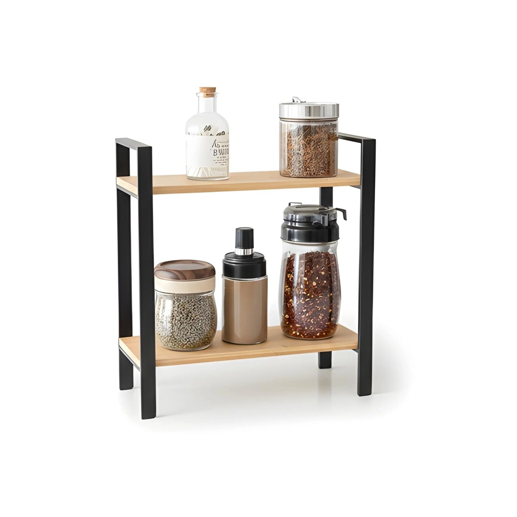Etagere a Epices Combinable 2 Niveaux Noir/Bois