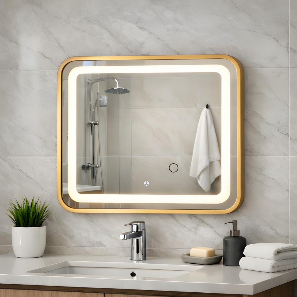 Miroir LED Carré Gold Premium 50×50 cm – Touch – Anti-buée