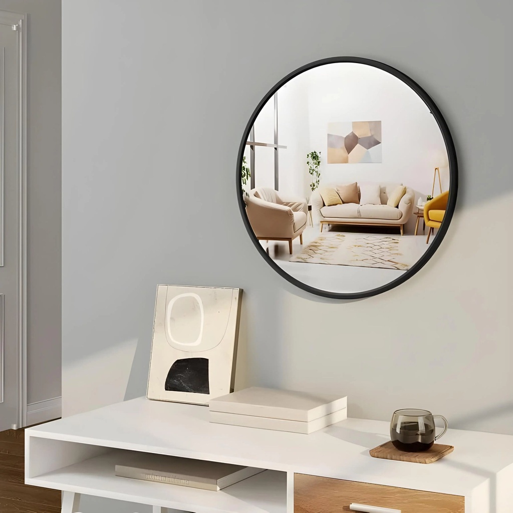 Miroir Rond Ø50 cm avec Cadre en MDF Noir