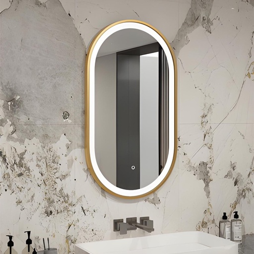 [TH-MIR-LED-OV8050-GD] Miroir LED Ovale Premium 80×50 cm – Cadre en Aluminium Doré (Vertical)