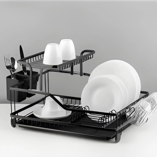 [TH-EGOUTTOIR-ALU57] Egouttoir en Aluminium 2 Niveaux – Design Noir Mat